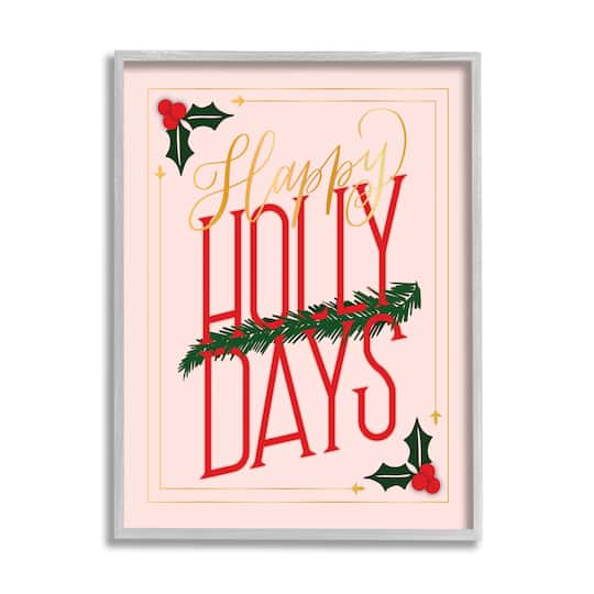 Stupell Industries Happy Holly Days Botanical Holiday Framed Giclee Art